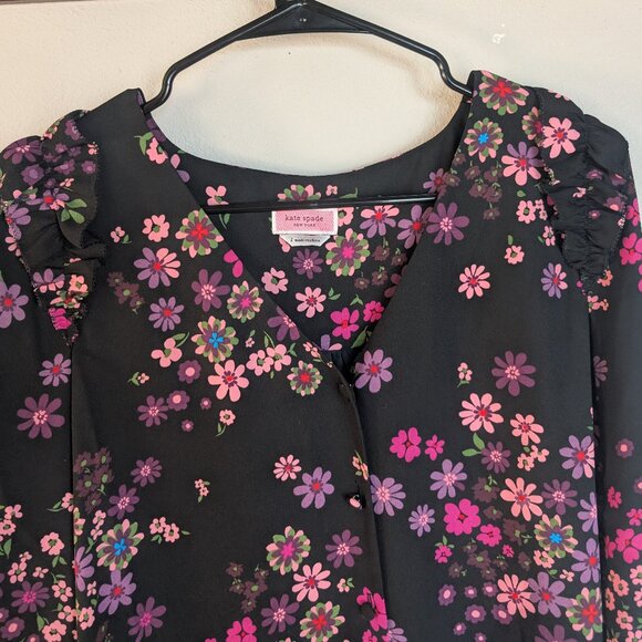 Kate Spade Bora Flora Long Sleevel Floral Top Blouse Size Large - Picture 4 of 14